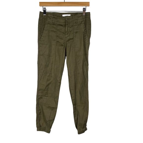 Level 99 Size 24 Seaweed Green Izzy Patch Pocket Linen Blend Cuff Pants Lyocell - Picture 1 of 10
